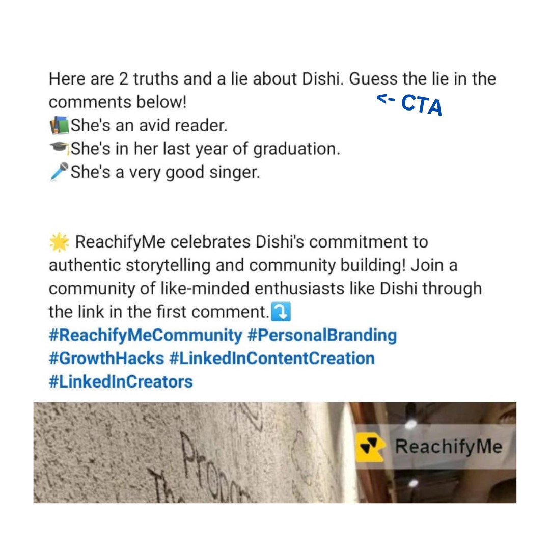 A visual representation of how a clear CTA should look like in a LinkedIn post format to drive engagement